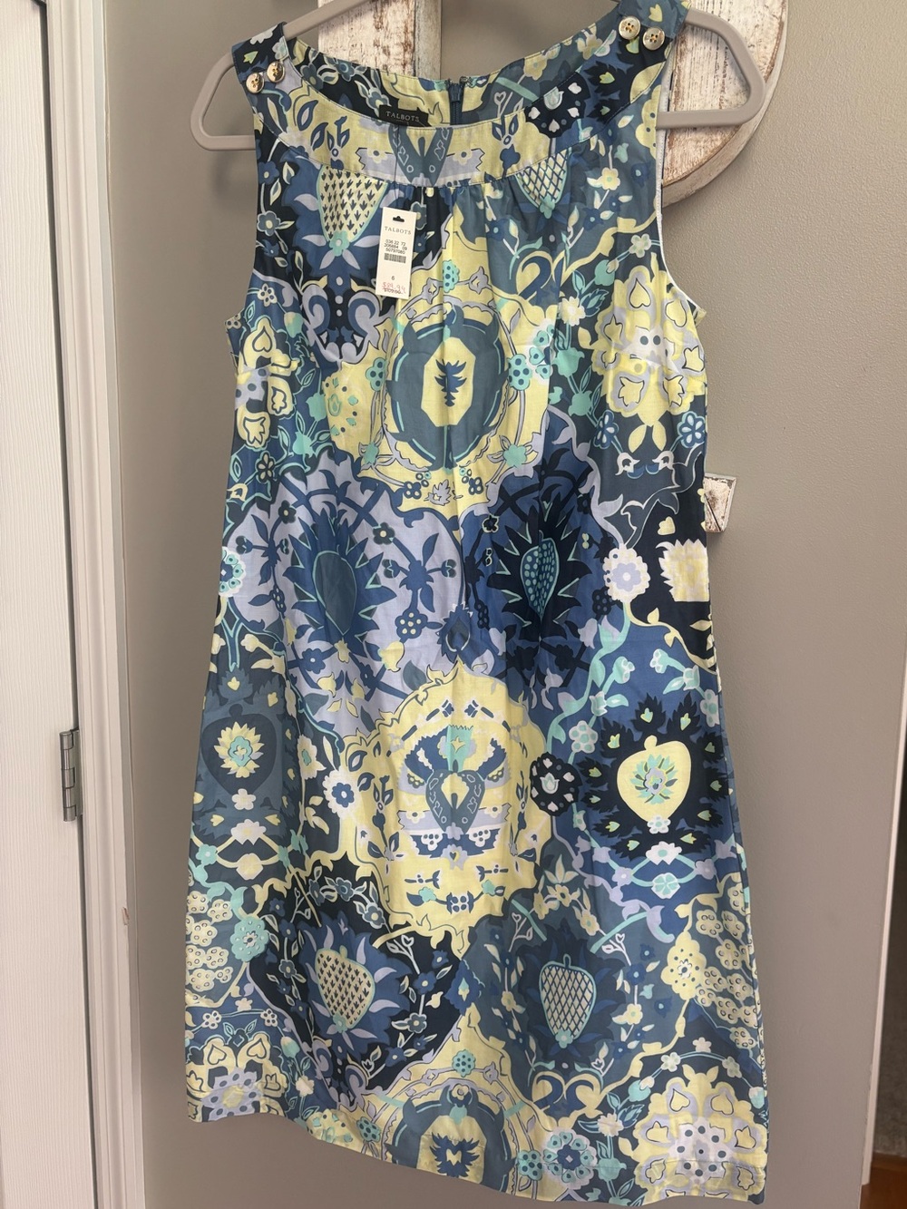 NWT Talbots Medallion Blue Lined Knee Length Dress / Size 6